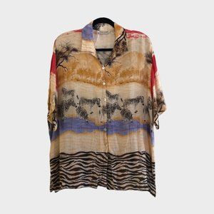 Casual Studio 90s Vintage Savannah Zebra Blouse size XL